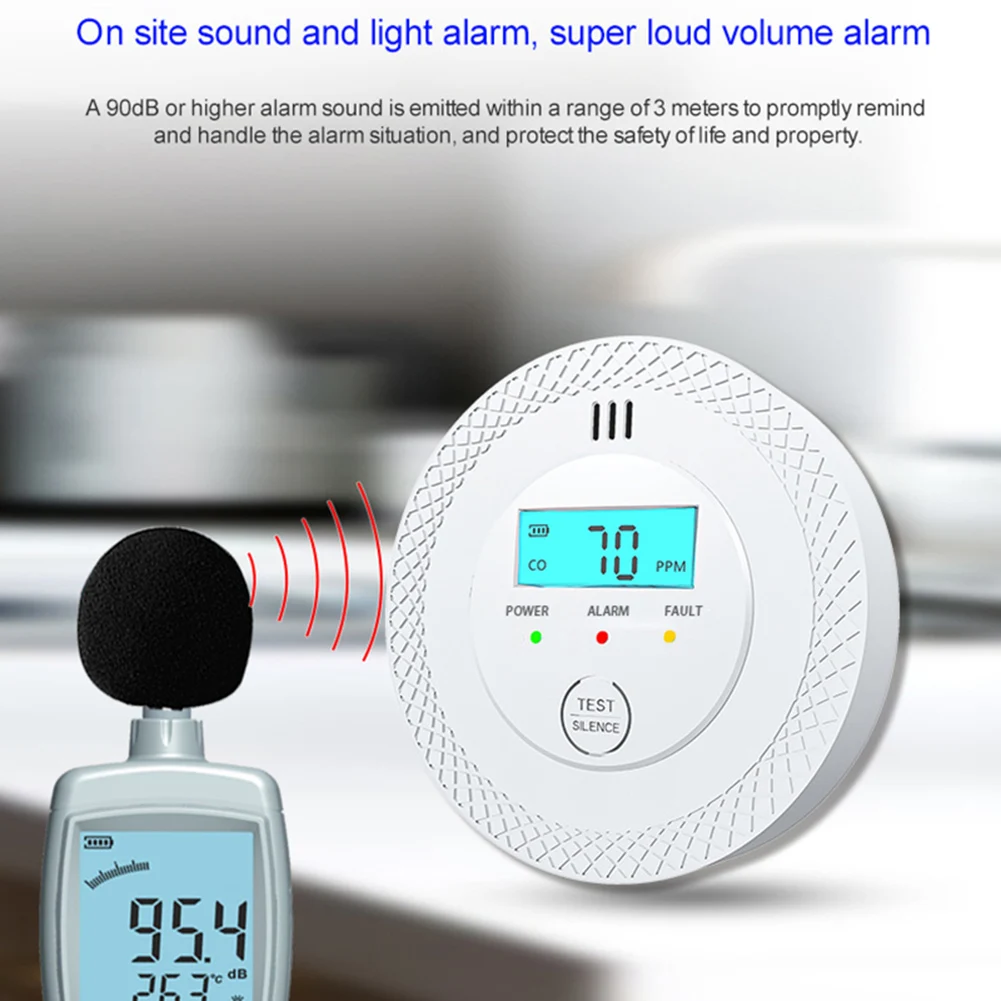 CO Alarm Sensor High Sensitive Wireless Carbon Monoxide Smoke Detector with LED Indicator Warning Device for Home & Hotel