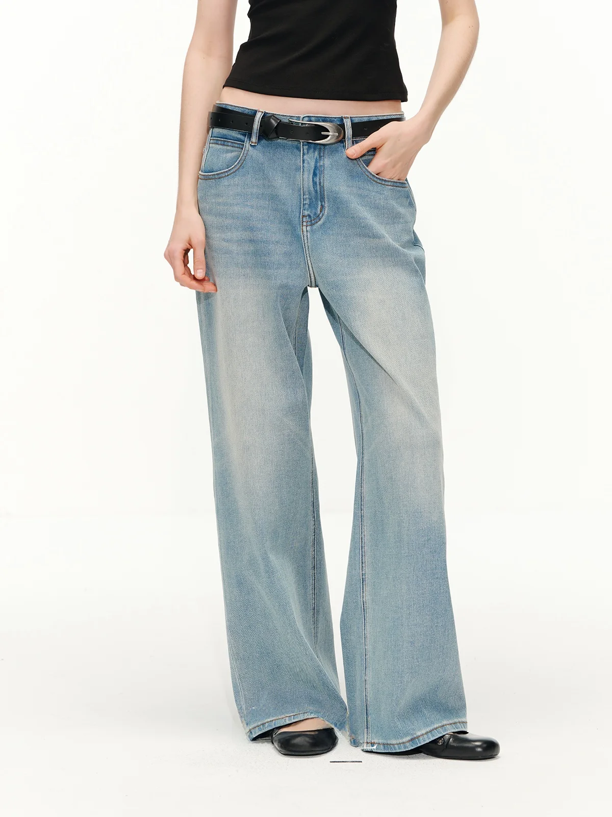 

Женские джинсы Cleanfit из винтажного выстиранного денима, эластичная ткань (стрейч в 4 направлениях), естественная талия, хлопок, застежка на молнии, цветные, широкие штанины