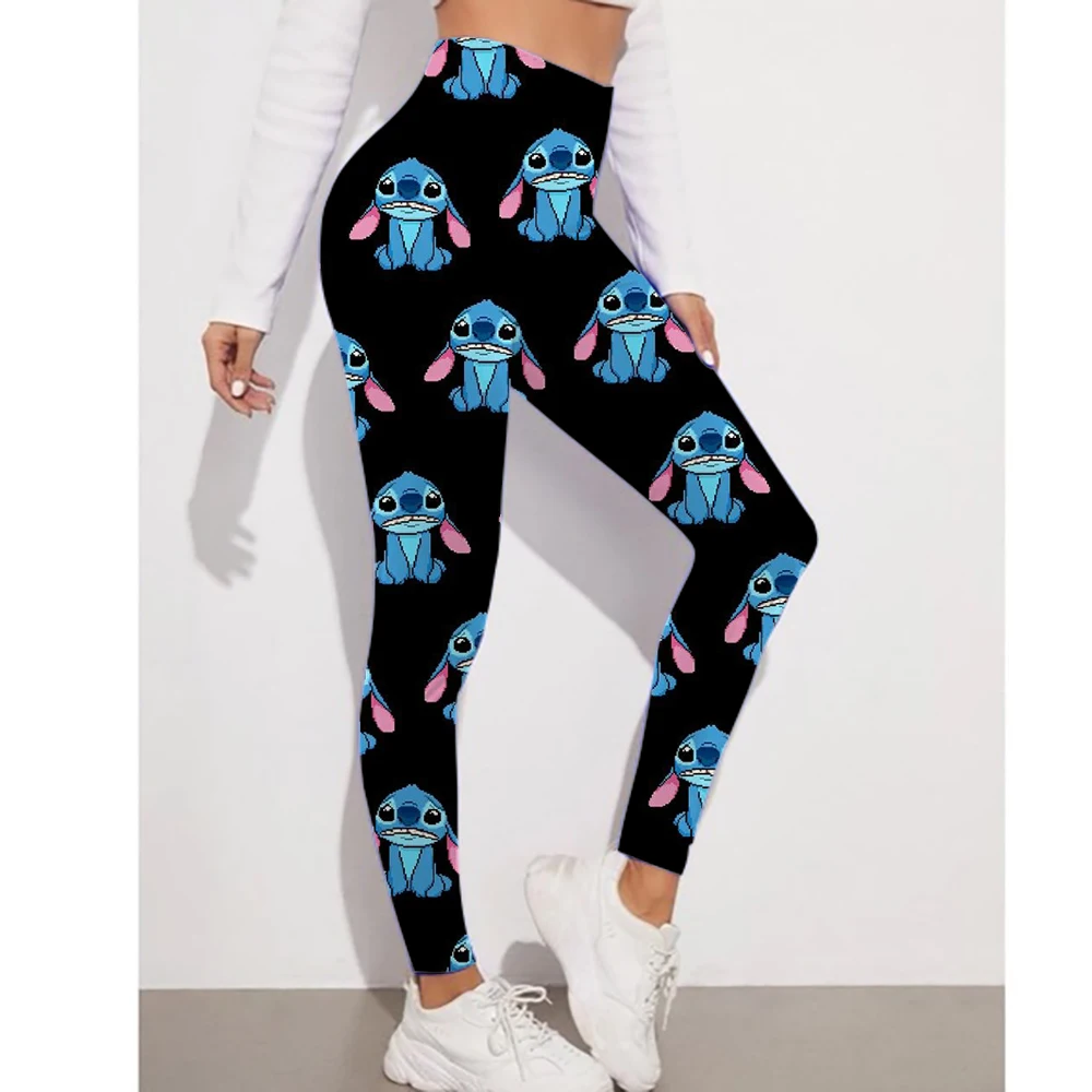 Disney Stitch พิมพ์ Checkered สตรีกีฬาและฟิตเนสกางเกงขายาวผู้หญิง Tiedye GYM Leggings Mujer Push Up Booty กางเกงฟิตเนส