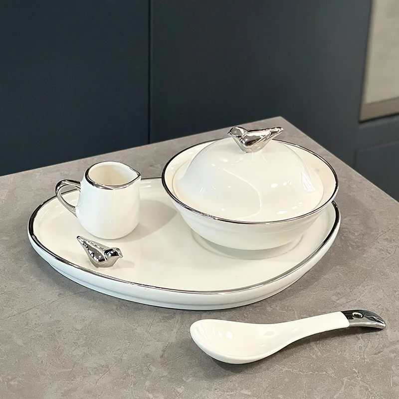 

LH Premium Ceramic Bowl with Lid Household Soup Bowl Breakfast Bowl Set