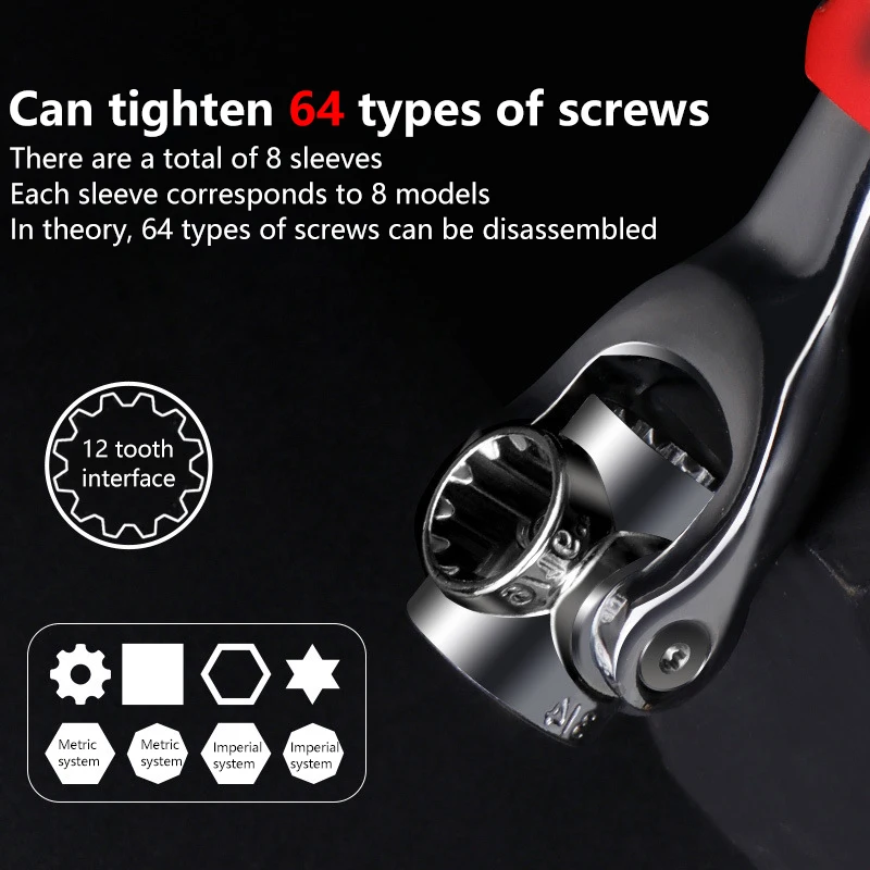 52 In 1 Tools Socket Works Universal Ratchet Spline Bolts Sleeve Rotation Hand Tools 360 Degree Multipurpose Tiger Wrench