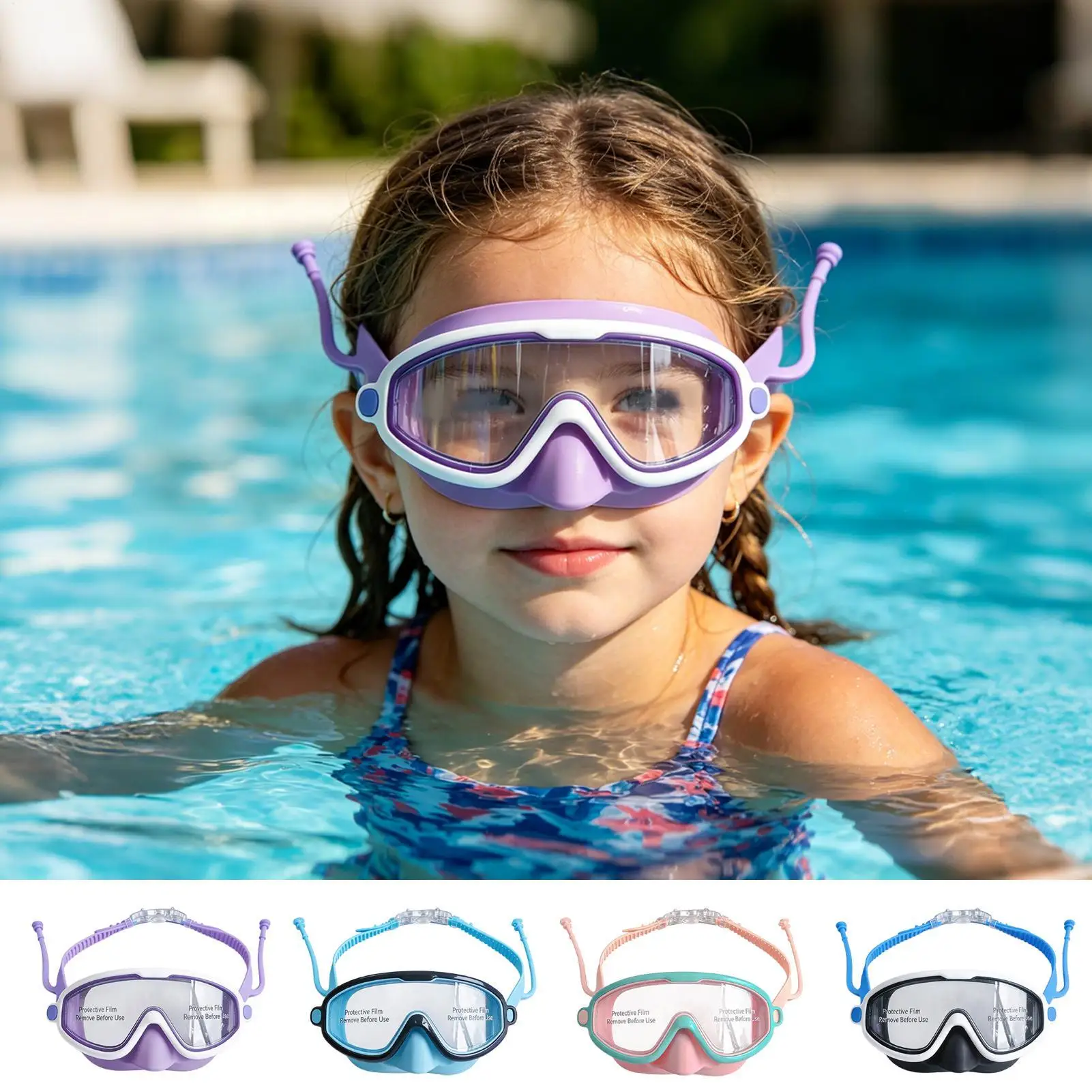 Swim Goggles Kids Anti-Fog Children Protection Lens With Nose Cover Anti Fog Swim Goggles For Beach Outdoor Camping Hiking