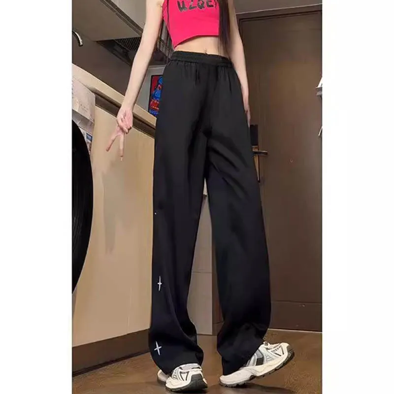 

Hong Kong fashion brand women's big size summer thin design sense star wide leg straight pants senior vertical casual pants
