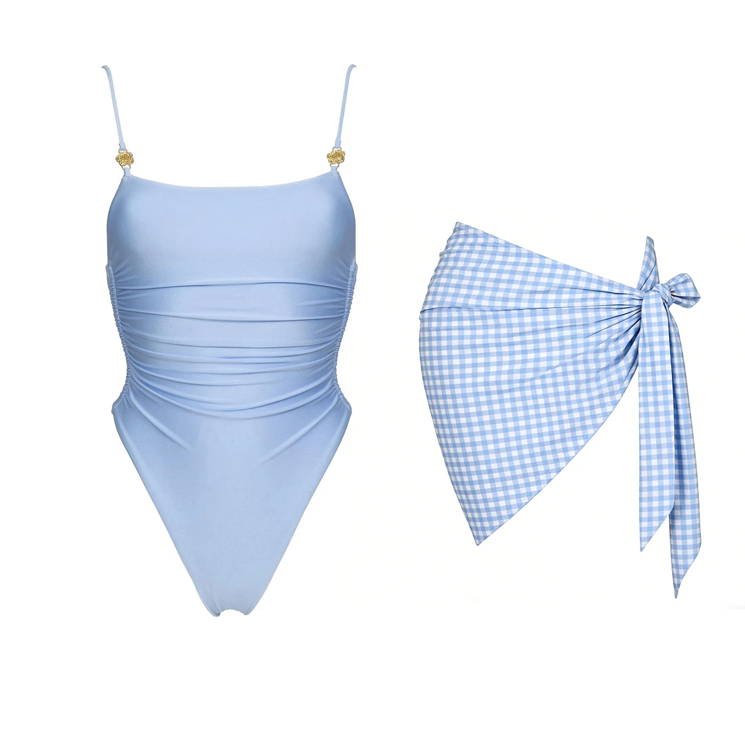 2026 2-teiliger Sexy Damen Einteiler Badeanzug Push-Up Bademode Biquini High-Cut Monokini Einfarbiger Schwimmanzug Strandkleidung