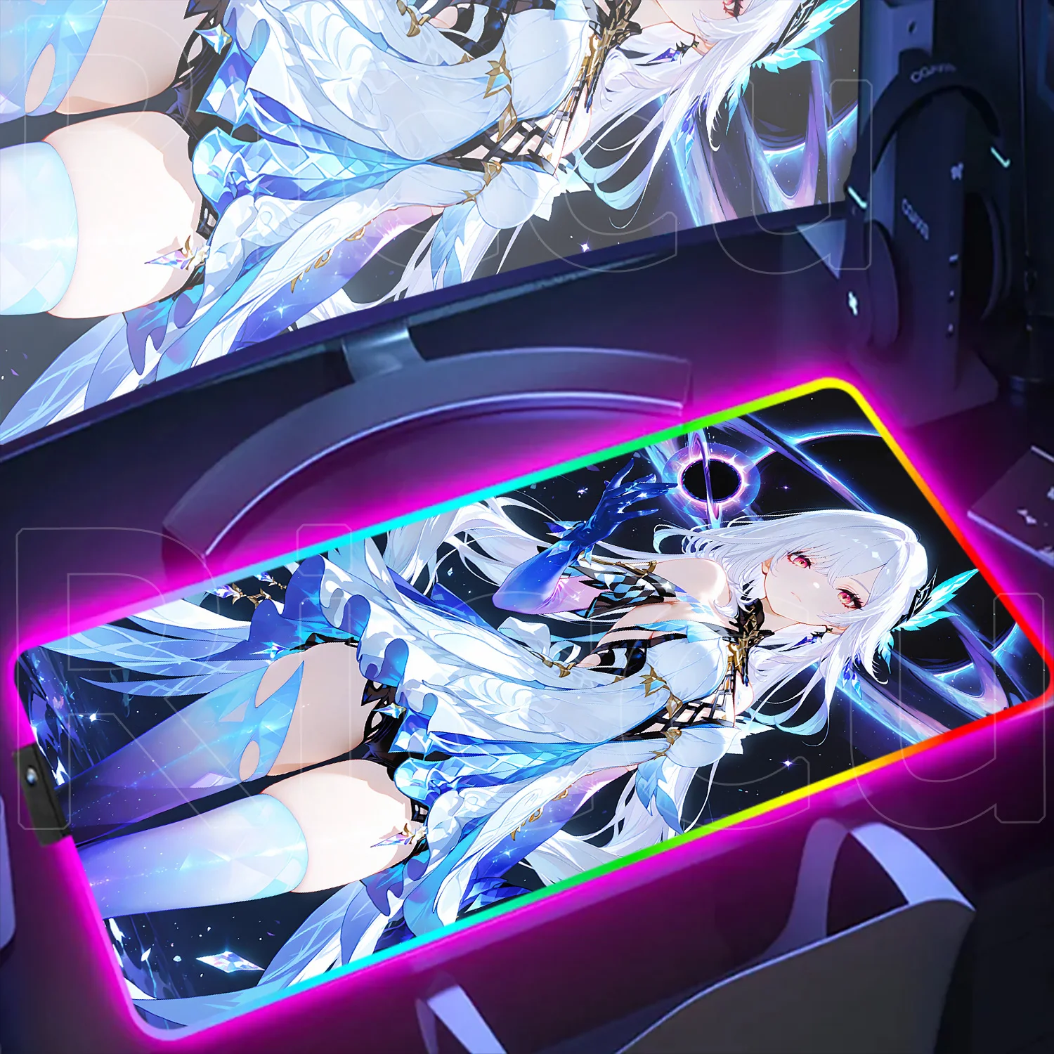 

New Beautiful Anime Skirk RGB Mousepad Gaming Genshin Impact Laptop Tablet Keyboard Mat Game PC Kawali Girl Mouse Gamer Desk Mat
