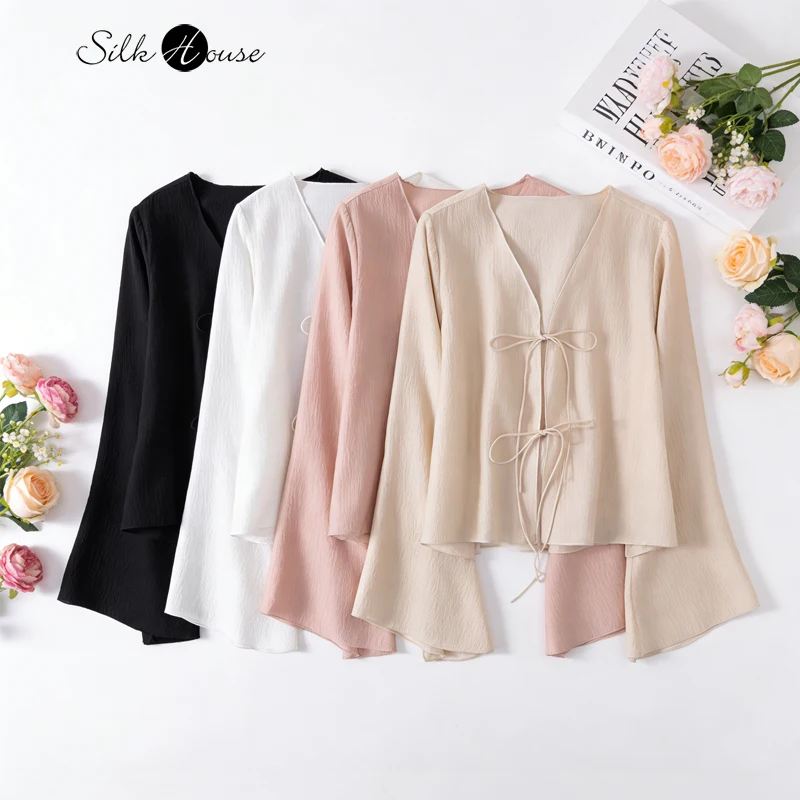 

Fashion New Women's Top 100% Natural Mulberry Silk Solid Color Breathable Lace Up Top Comfortable Sun Protection Shawl