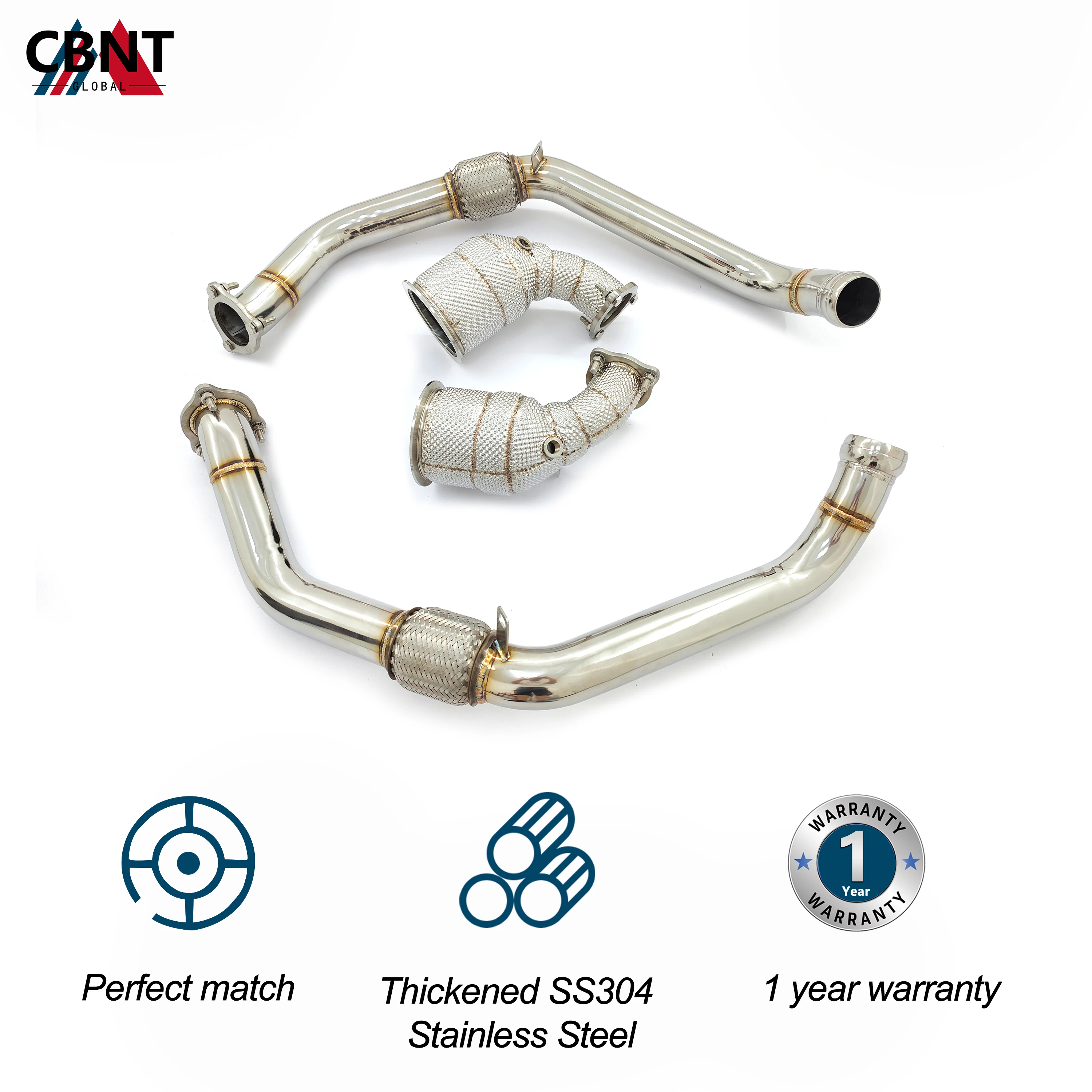 ระบบท่อไอเสีย cbnt สำหรับ Porsche Panamera 971 2.9T ท่อด้านหน้าและ downpipe พร้อมเกราะกันความร้อน SS304การปรับแต่งท่อไอเสีย