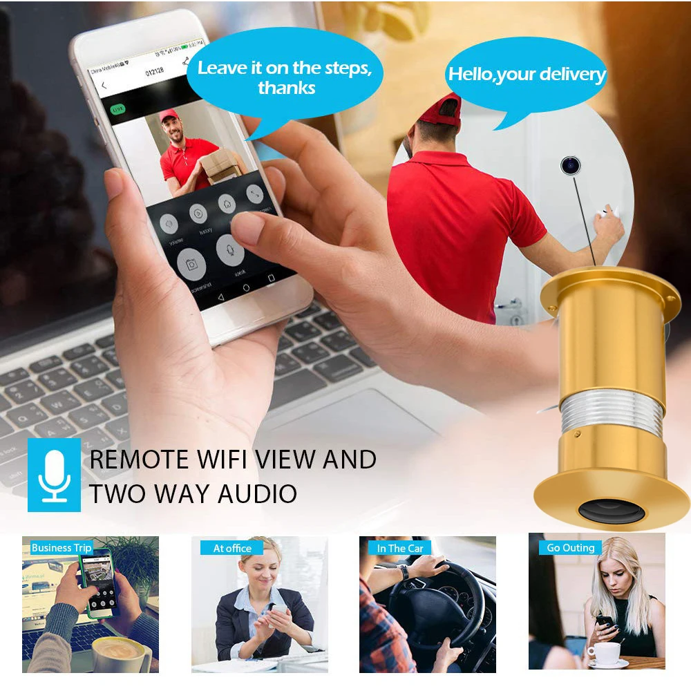 TUYA-Mini Caméra IP avec Port Wifi 1080P, Grand Angle, Objectif Fisheye 1.8/1.6mm, Réseau CCTV, Klaxon Audio P2P ONVIF