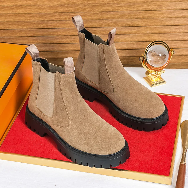 

Men's leather autumn and winter high-top new British-style suede breathable mid-top chimney boots