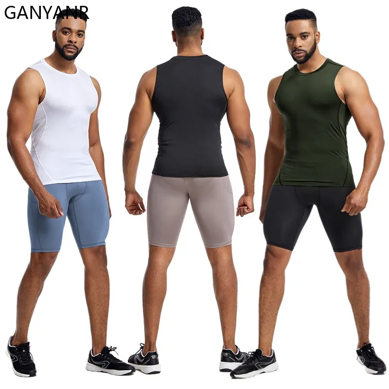 GANYANR Men Running Sets Shorts Yoga abbigliamento palestra tuta sportiva Pullover da calcio basket calcio fitness tuta abbigliamento sportivo