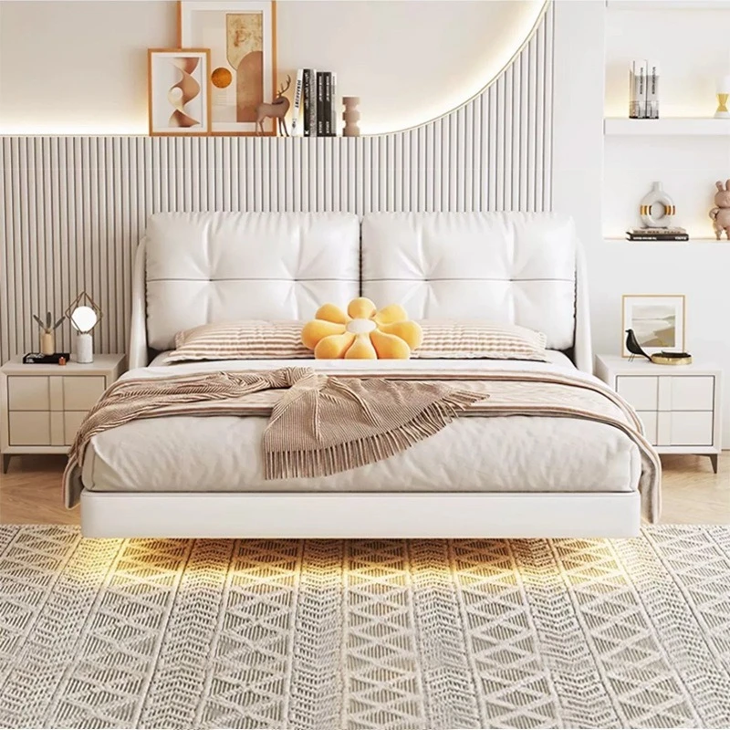 أثاث غرفة نوم حديث من الخشب الصلب مقاس مزدوج لعام 2024، سرير معلق لغرفة نوم عائلية خشبية بسيطة