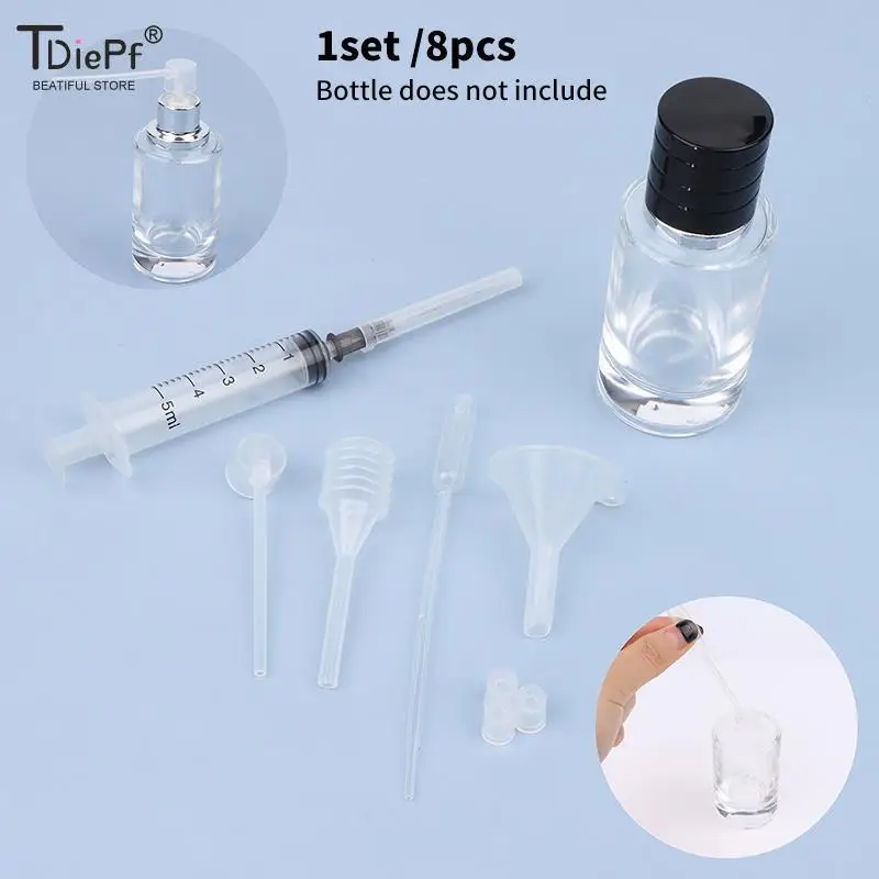 8PCS 8units/Set Perfume Refill Tools Set Plastic Diffuser Syringe Straw Dropper Funnel Spray Dispensing Required Cosmetic Tools