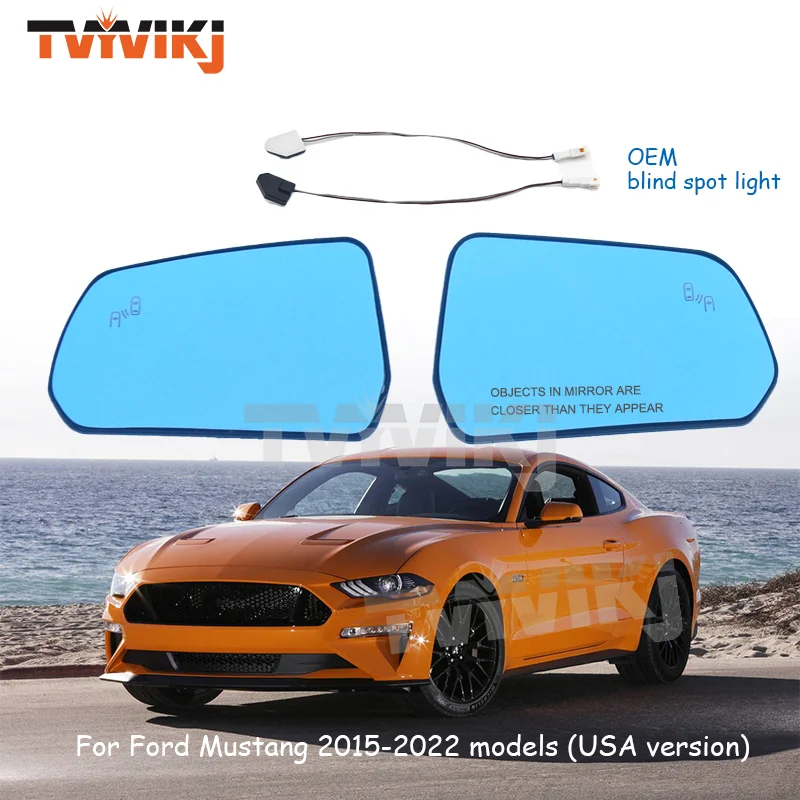 

1 pair 2PCS Side Rearview Blue Mirror Glass Lens Blind spot light For Ford Mustang 2015-2022 anti glare car door mirrors wing