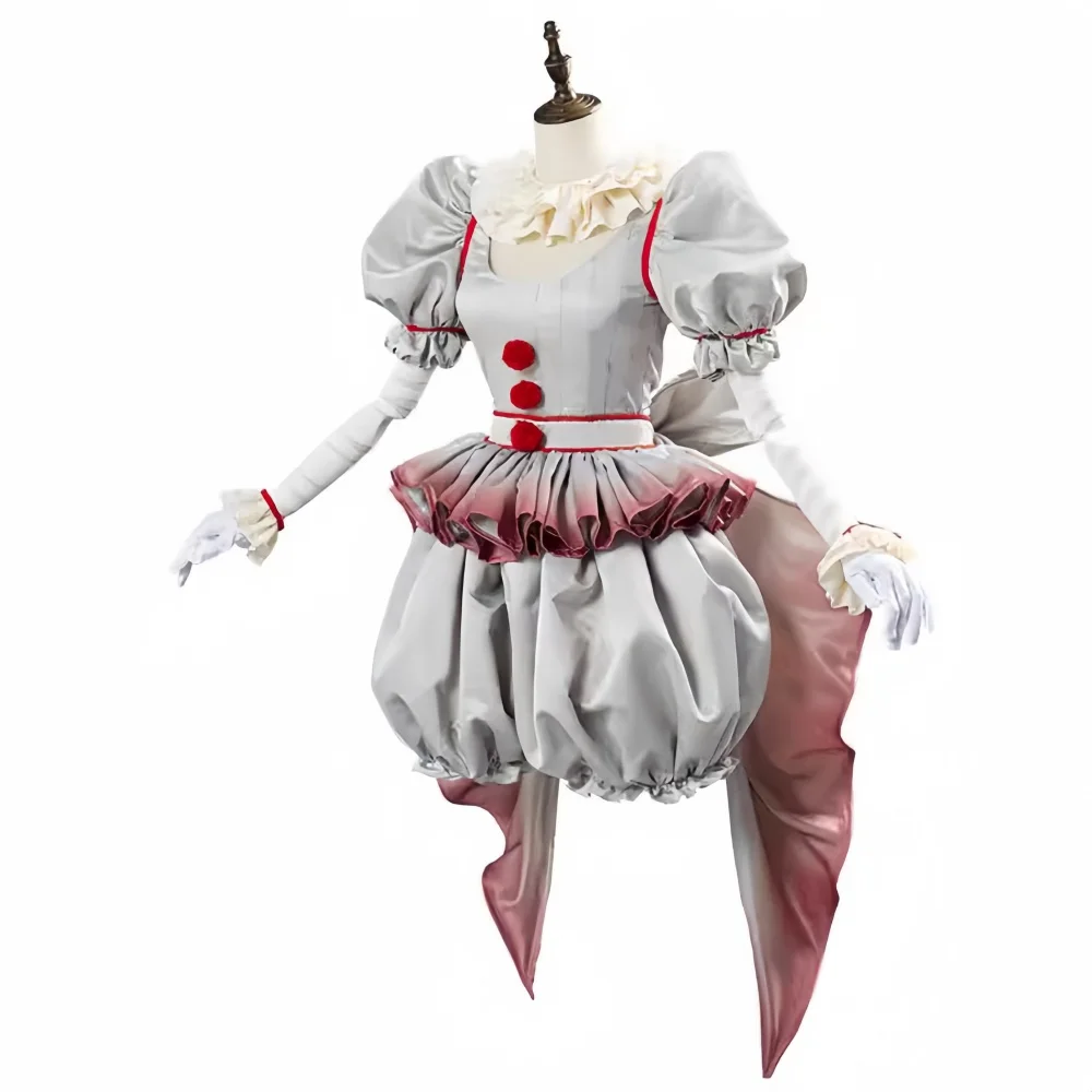 Filme palhaço cosplay pennywise traje peruca genderswap halloween horror lolita vestido feminino fantasia vestido carnaval festa conjunto completo