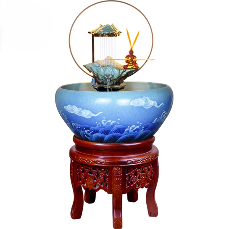 

Chinese Flowing Ornaments Ceramic Fish Tank Household Fish Culturing Tub Circulating Filter Fish Globe Porcelain Living Room