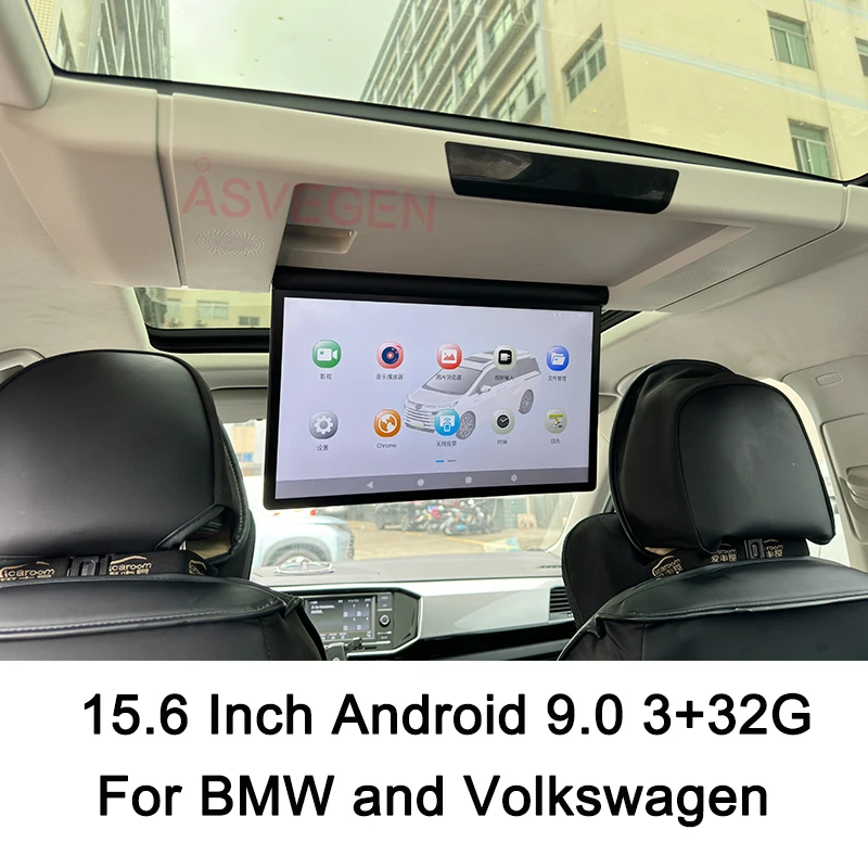 15.6 Inch Android 9.0 Car Roof Monitor Ceiling Screen For BMW Volkswagen HD IPS Bus TV Rear Seat Theater Monitor