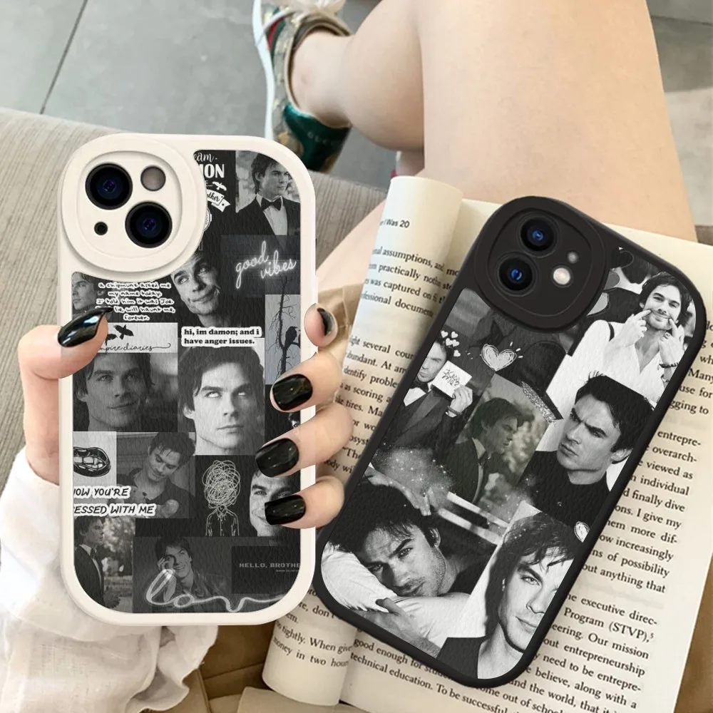 

Damon Salvatore The Vampire Diaries Phone Case Hard Leather For IPhone 16 15 14 13 12 Mini 11 14 Pro Max Xs X Xr 7 8 Plus Fundas