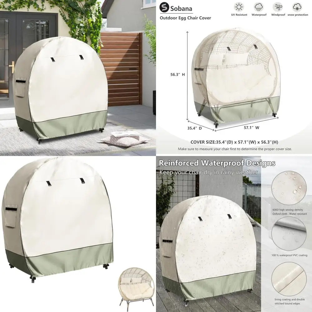 

Водонепроницаемый чехол на стул-яйцо с двойным сиденьем для улицы, бежевый, 35,4 x 57,1 x 56,3 с двойной молнией