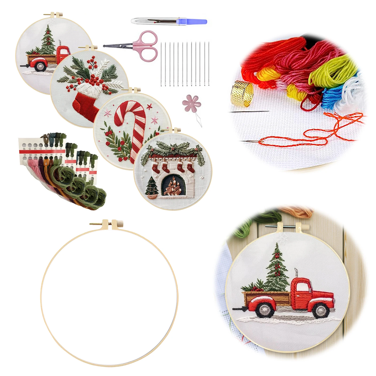 

4 Sets Christmas Embroidery Kits DIY Embroidery Needlepoint Supplies Kit Handmade Sewing Xmas Crafts Set for Beginners Adults