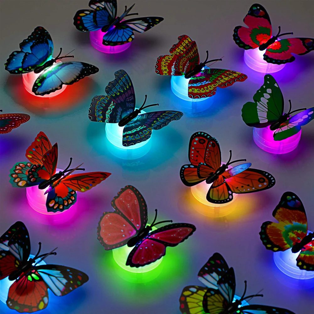 1/10/20/30/50Pcs LED Butterfly Night Light 3D Wall Sticker Glowing For Living Room Bedroom Garden Festive Party Diy Decor Lamps