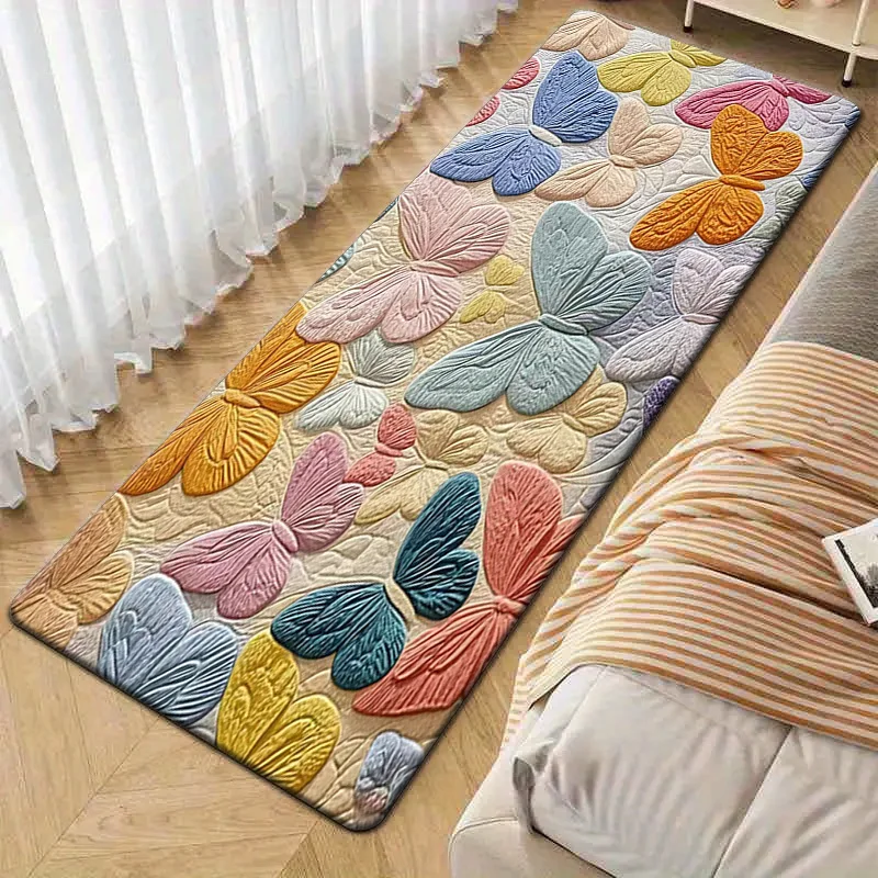 Niedliche 3D Bunte Schmetterling-Druck Kieselgur Küchenmatte, Rutschfeste Öl- und Wasserfeste Fleckenresistente Lange Bodenmatte