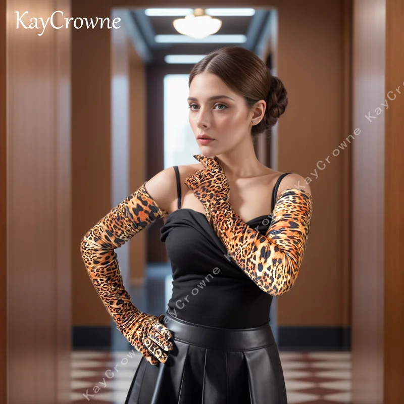 New Grace Leopard Print Velvet Fashion Sexy Long Gloves Zebra Women Warm Club Party Prom Show Dancing Dress Dinner Cosplay Glove