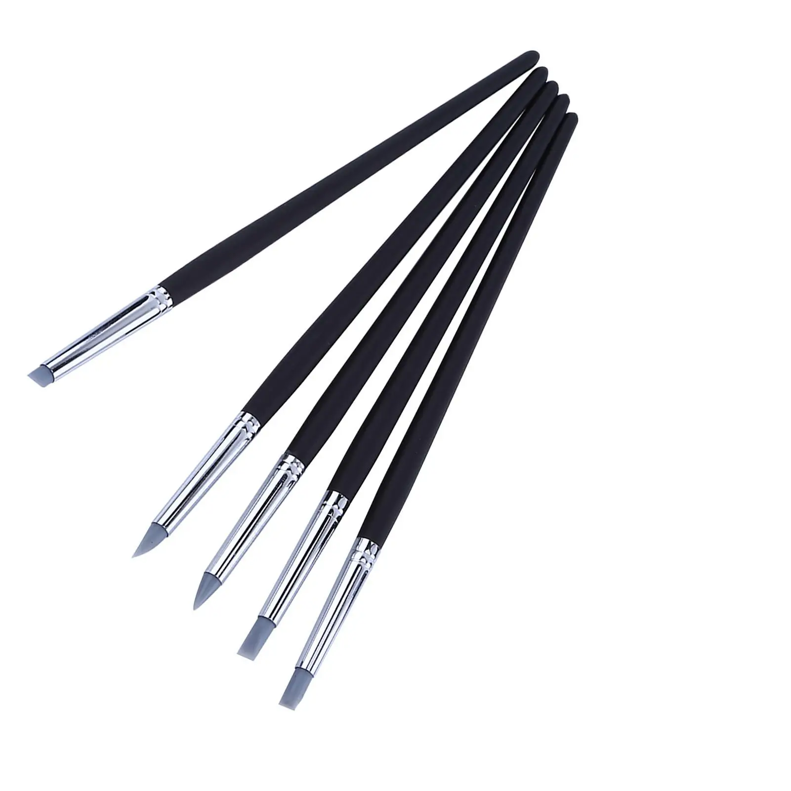 ชุดเครื่องมือเครื่องปั้นดินเผาซิลิโคนอ่อนนุ่ม 5 ชิ้นพร้อมที่จับไม้สำหรับการแกะสลักดินเหนียวและโครงการหัตถกรรมแกะสลัก