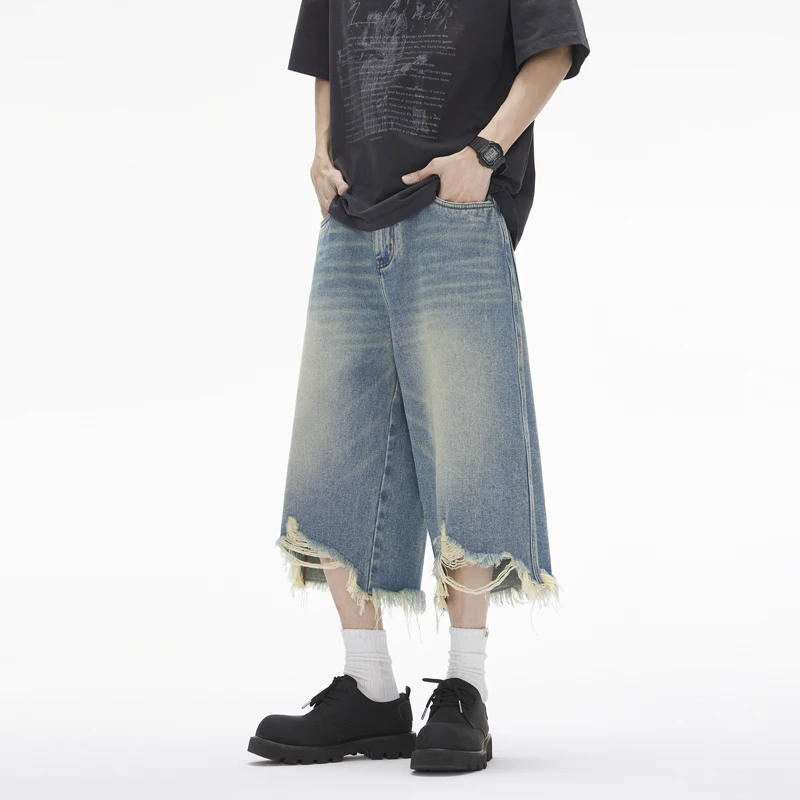 جينز أمريكي ريترو ويد متوتر كاجوال صيفي عالي الخصر مستقيم الساق Haome فضفاض مناسب للشباب ملابس يومية