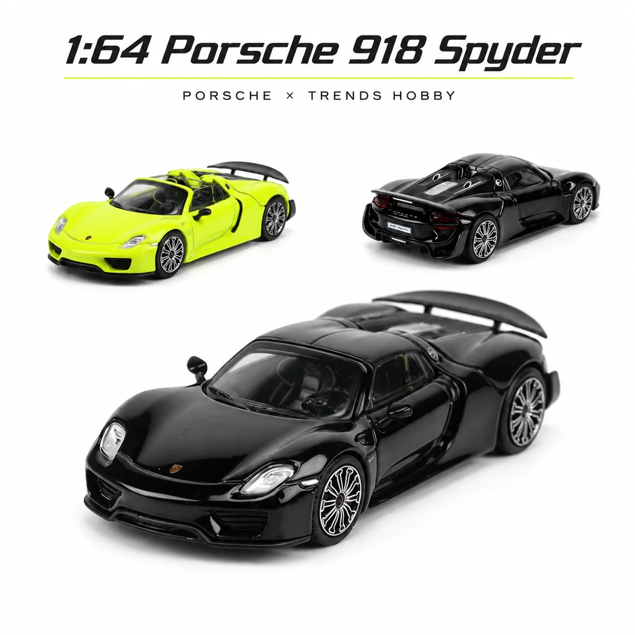 Trends Hobby 1/64 Porsche 918 Spyder Super-Fahrzeug Miniaturmodell Legierungs-Spielzeugauto mit Freilaufrädern, Druckguss-Metall, Sammlerstück, Geschenk
