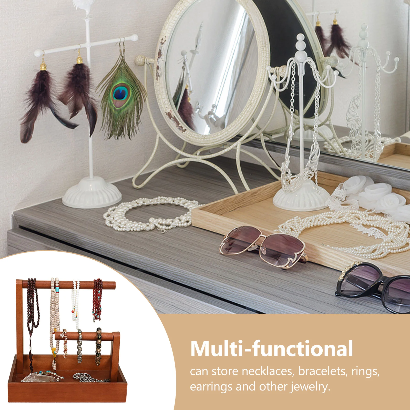 

Wooden Jewelry Display Stand Bangle Organizer Bracelet Holder Watch Storage Rack Vintage Style Home Decoration