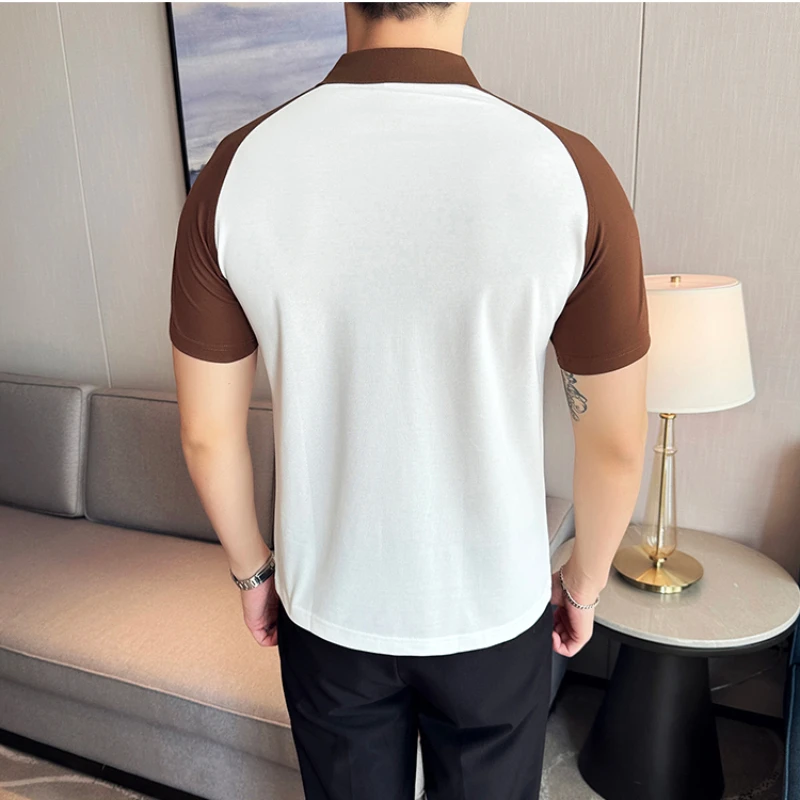 Men's Summer Short Sleeves High Quality Polo Shirts Male Slim Fit Color Matching Business Polo Shirts 4XL-M