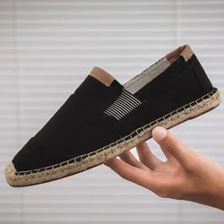 Comemore Lazy Flat Shoes 2024 Men Cloth Shoe Casual Breathable Espadrille Linen Canvas Flats Large Size 46 Men's Low Cut Loafers