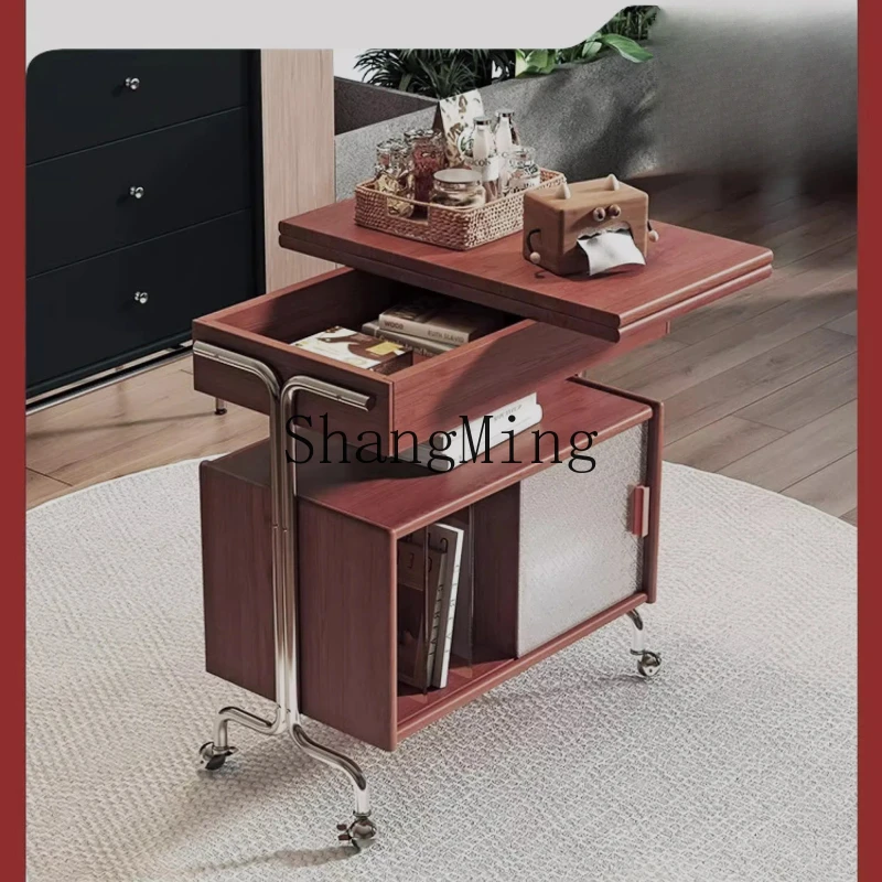 

SM solid wood antique movable coffee table sofa side living room rack cart