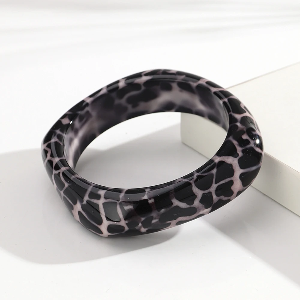 Klassische Harz Leopard Geometrische Chunk Armreif Armbänder für Frauen Retro Acryl Unregelmäßige Breite Manschette Armreifen Schmuck Geschenke – Detail 10
