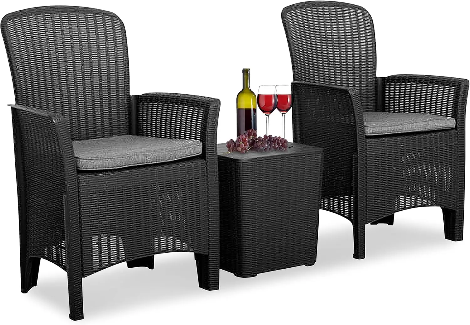 

SereneLife 3 Pieces Outdoor Wicker Patio Furniture Modern Rattan Chair Conversation Sets with Coffee Table for Yard and Bistro (