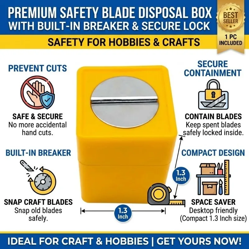 Safety Blade Disposal Box With Built In Breaker Secure Storage Case For Utility Craft Knife Recycling Compact 1.3 Inch 1 Pc