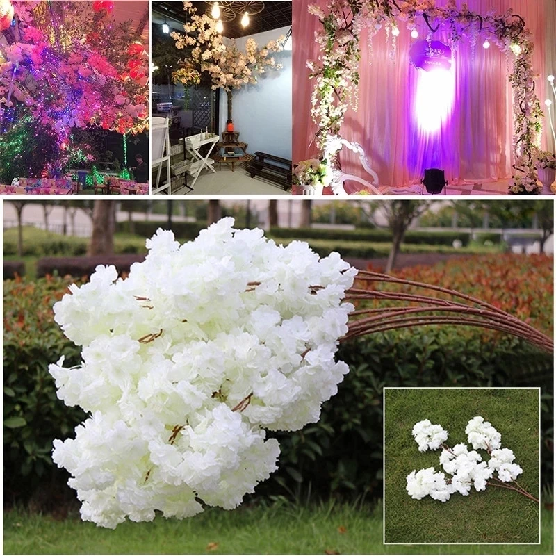 Artificial Flowers for Wedding Arch Decoration, Fake Flower, Silk Hydrangea, White Branch, Cherry Blossoms, Home Decor, 140 Head