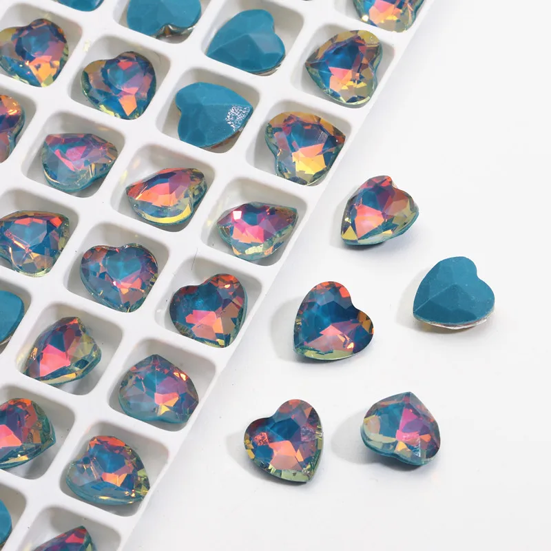20Pcs Nail Art Rhinestones Colorful Sparkle DIY Heart Shaped Glass Gem Stones For 3D Decals Nail Art Decorations 8x8mm Charms