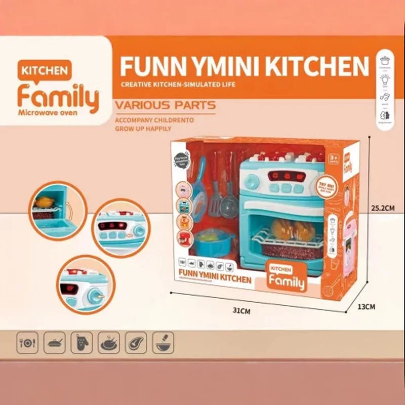 Family Mini Kitchen Playset, Simulated Electric Oven Toy With Light & Sound, Pretend Play Kitchenware For Role Play Game
