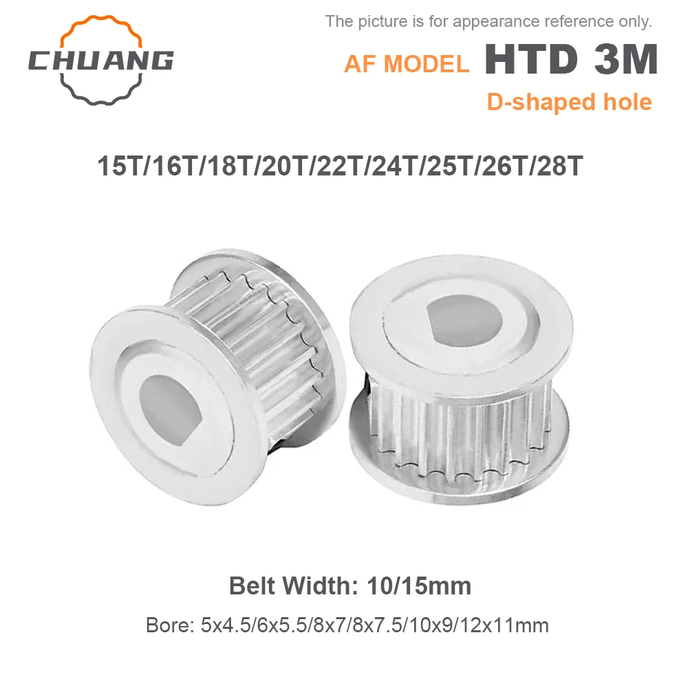 

HTD 3M Timing pulley D shaped hole 15T 16T 18T 20T 22T 24T 25T 26T 28Teeth D hole 5x4.5/6x5/8x7/8x7.5~12x11mm Slot Width 11/16mm