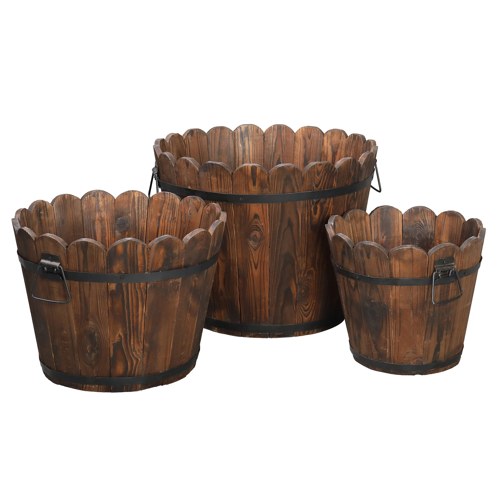 

[Flash Sale]3pcs Outdoor Reinforced And Anticorrosive Chinese Fir Planting Pot Flower-Shaped Barrel Carbonized Color[US-Stock]