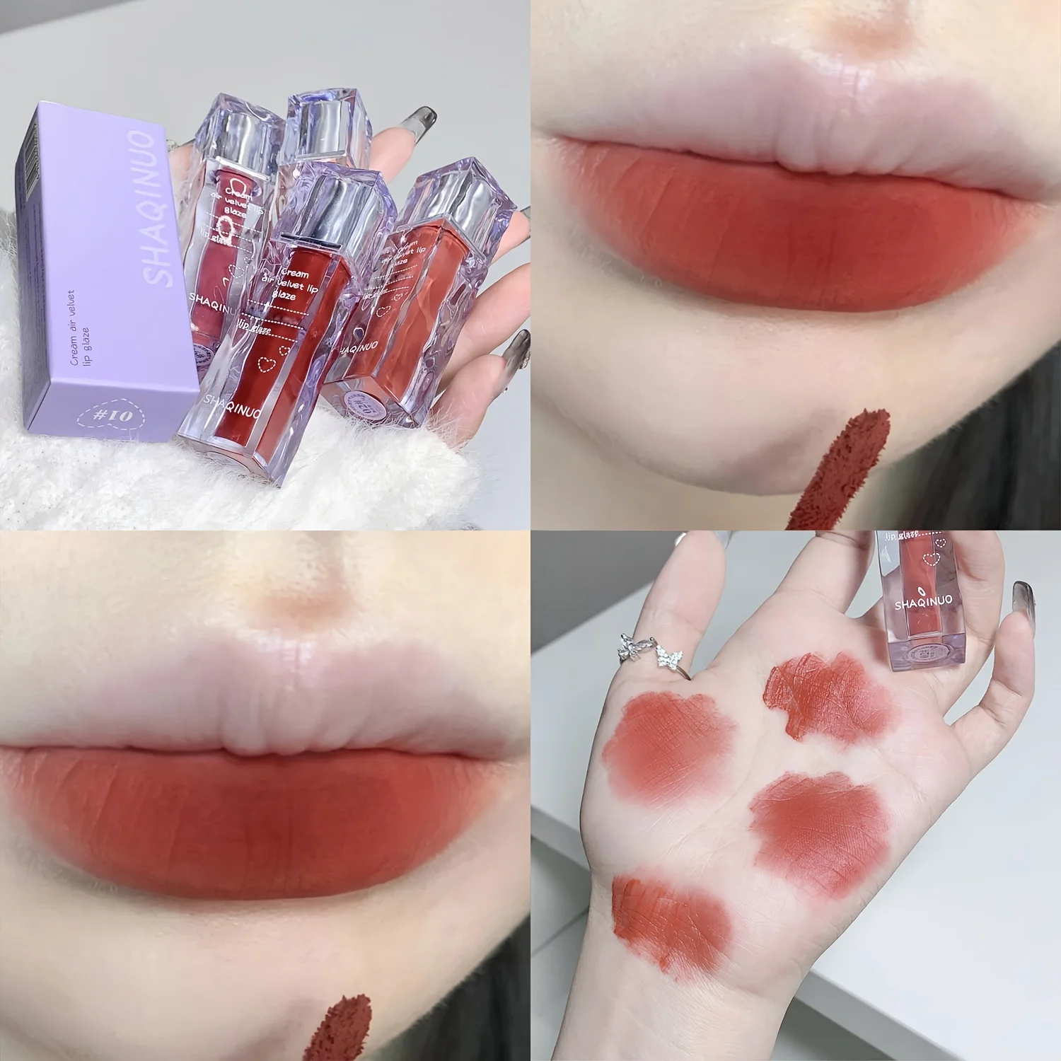 Esmalte labial de terciopelo de aire cremoso, lápiz labial mate de enfoque suave, color duradero, sin decoloración ni teñir, delicado y denso