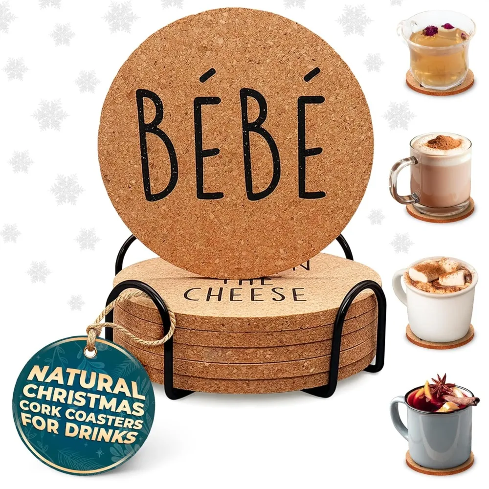 

6 Pcs Funny Coasters for Adults with Holder –  4″ Cork Coasters for Drinks, Absorbent, Non-Slip & Reusable