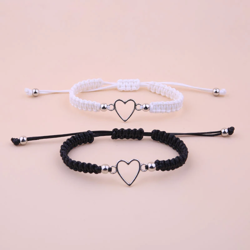 2PCS Love Heart Couple Bracelet For Lover Women Men Hand Crafted Adjustable Rope Friends Relationship Matching Bracelets Jewelry image 5