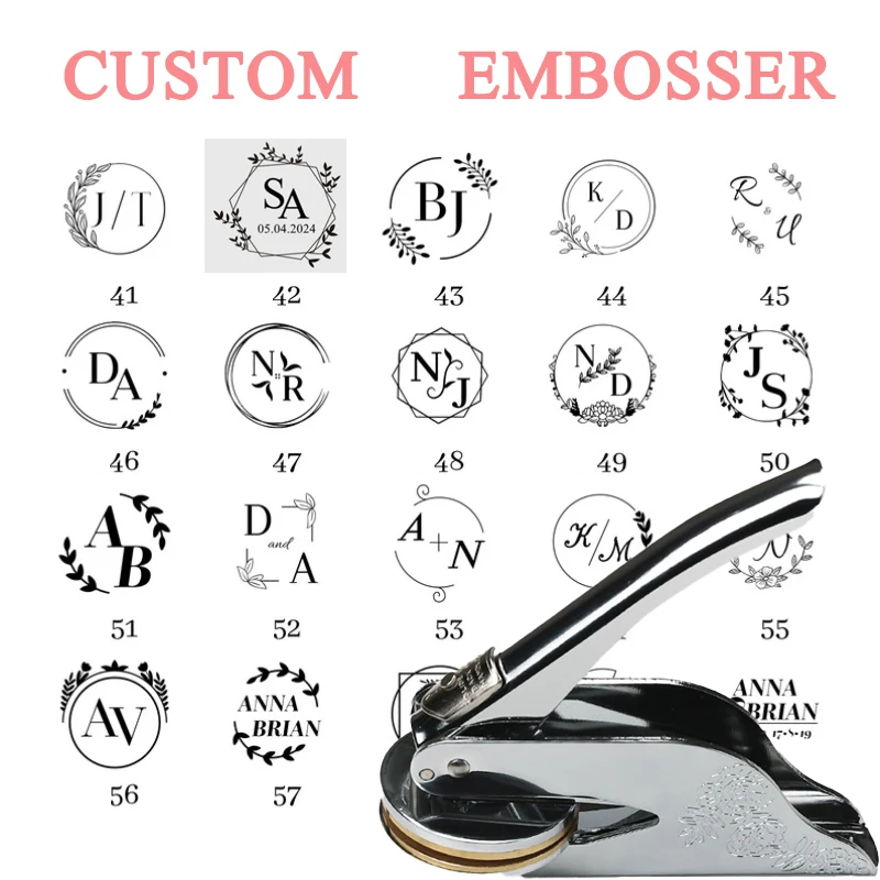 Personalisierter geprägter Stempel, personalisierter individueller Buch-Embosser-Siegel, Hochzeitseinladung, Logo, individuelle Gestaltung, Prägung, Papierstempel