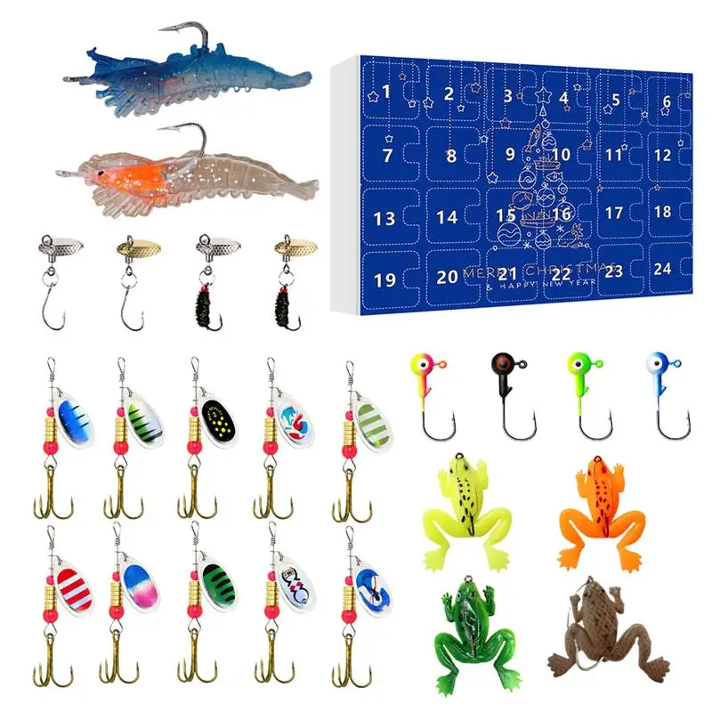 Fishing Advent Calendar Freshwater Bass Baits 24 Days Christmas Countdown Calendar Fishing Lure Kit for Christmas Holiday