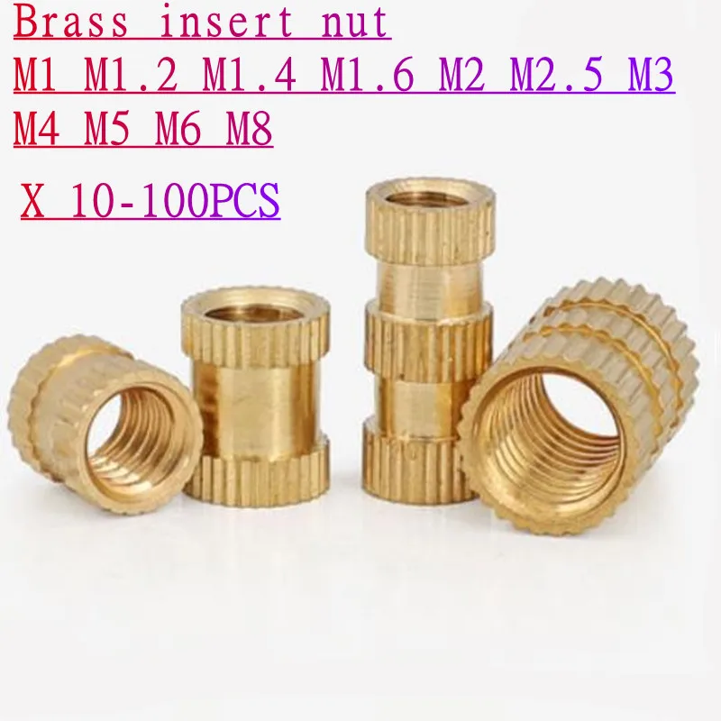 5PCS-100pcs M1 M1.2 m1.4 M2 M2.5 M3 M4 M5 M6 M8 m10 Brass insert nut Injection Molding Brass Knurled Thread Inserts Nuts