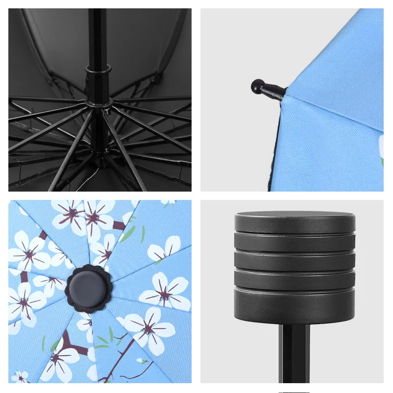 Foldable Umbrella Non-auto 10 Ribs UV Parasol Windproof Rainproof Sunshade Beach Umbrella 107cm Large Diameter Outdoor Rain Gear