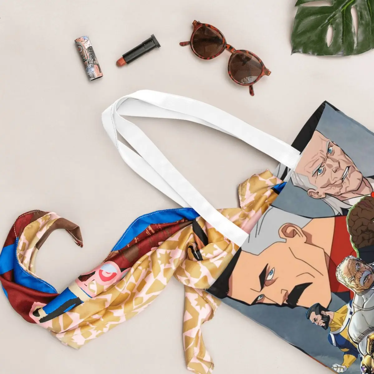 กระเป๋าช้อปปิ้งลายการ์ตูนอินวินซิเบิล กระเป๋าผ้าแคนวาสพับได้ กระเป๋าสะพายไหล่สำหรับสาวๆ กระเป๋าถือสำหรับเดินทาง