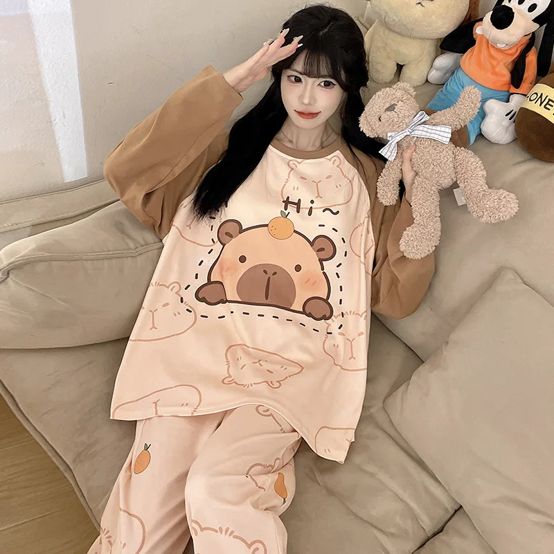 

MINISO с длинным рукавом, новинка 2025, женский милый осенний комплект домашней одежды большого размера с героями мультфильмов